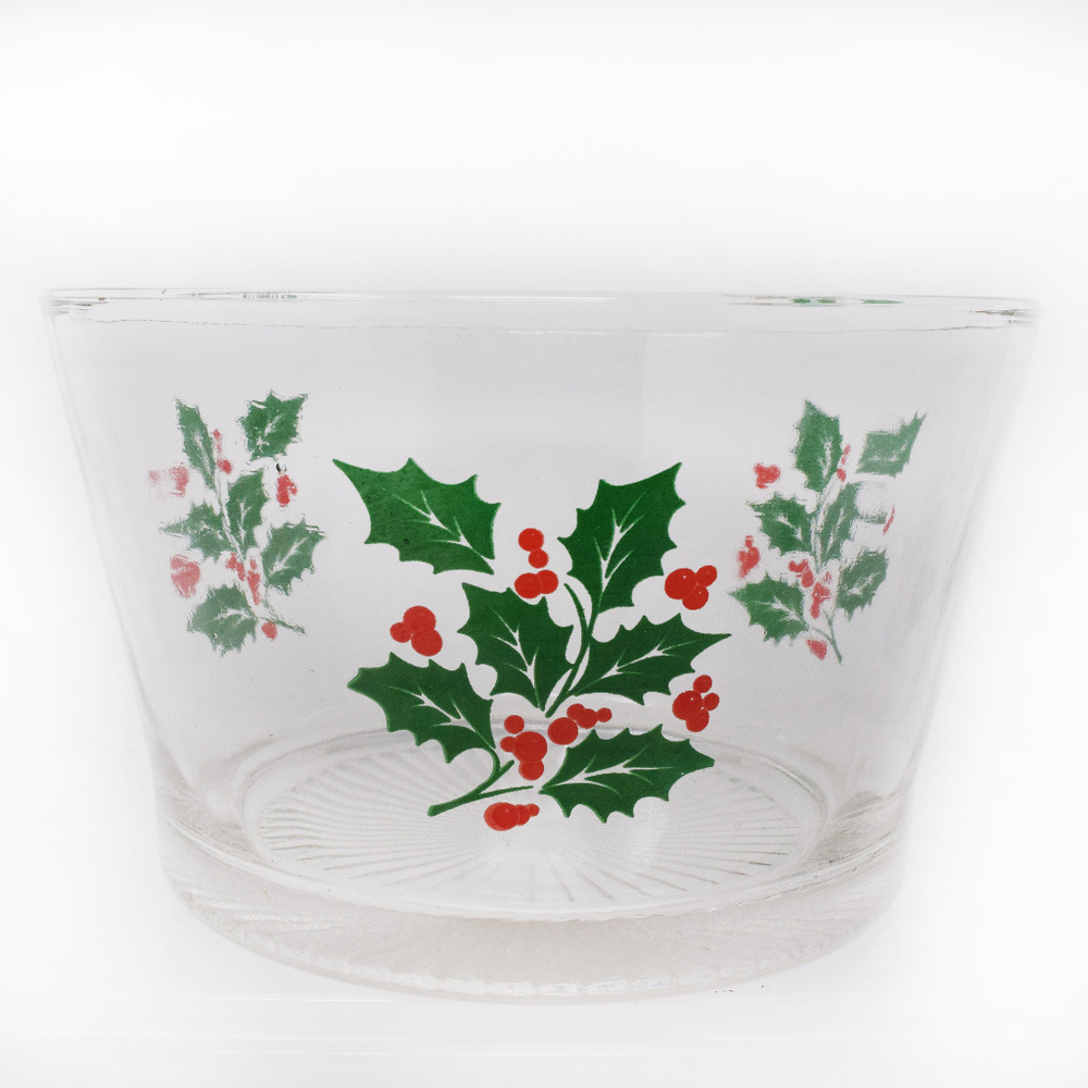 Indiana Glass Christmas Holly Berry Ice Bucket EUC